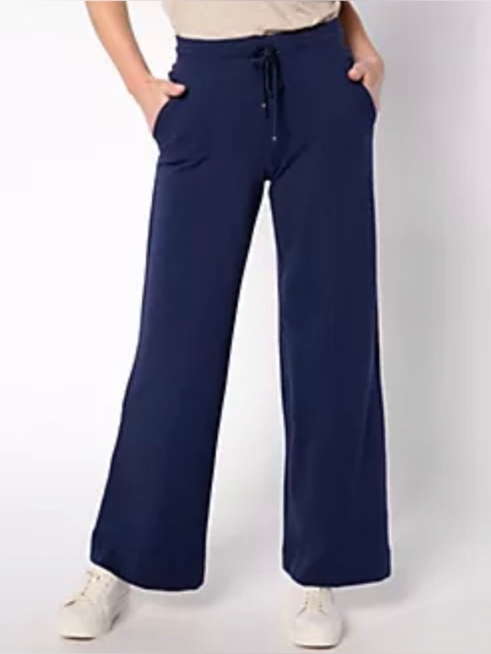 New QVC Denim & Co. Active French Terry Navy Wide Leg Pant / Petite Large